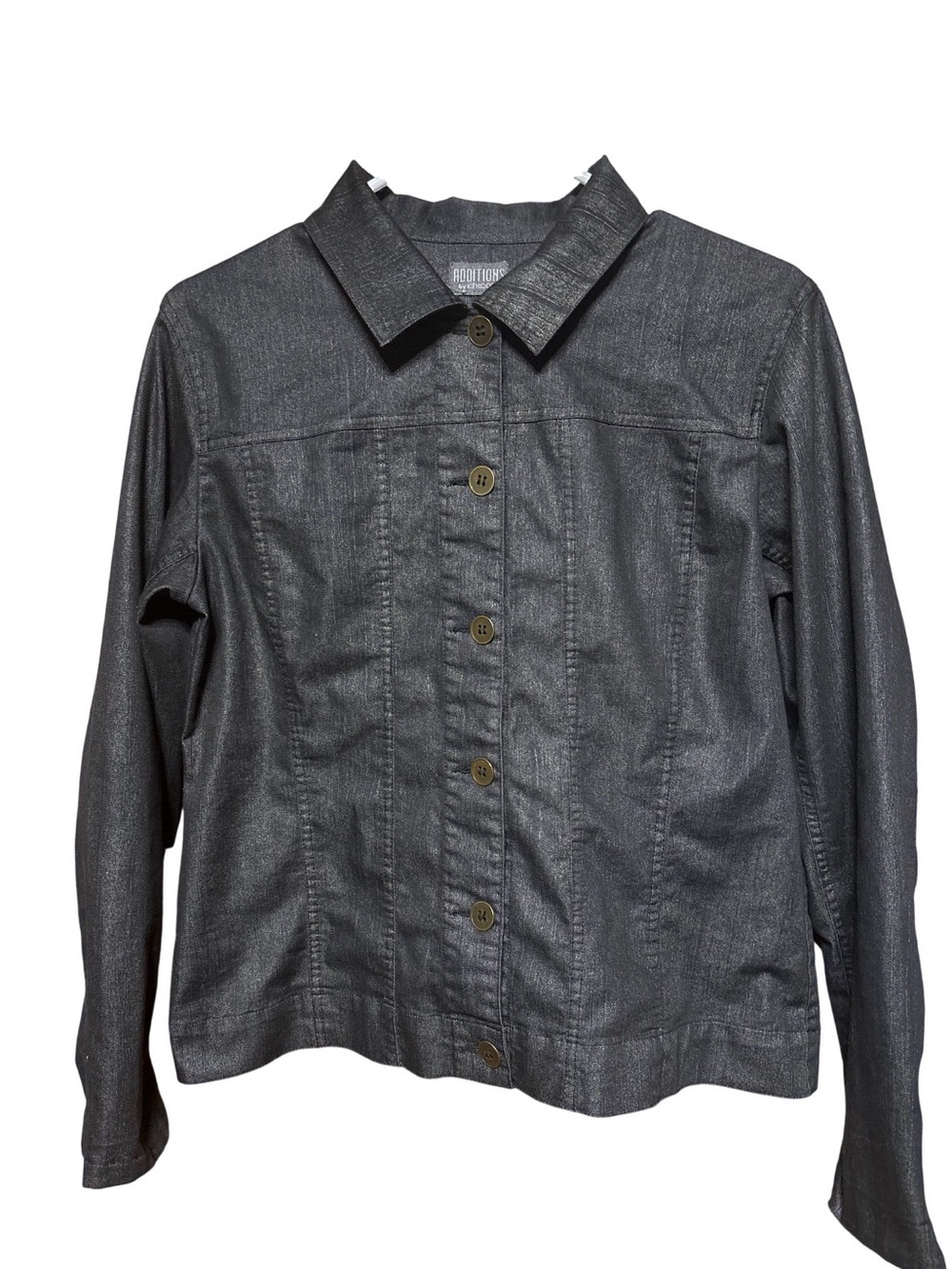Chico's Shimmery Charcoal Button-Front Jean Jacket